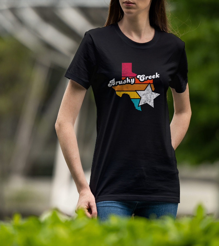 Brushy Creek Texas Retro Texas Map With Star T-Shirt