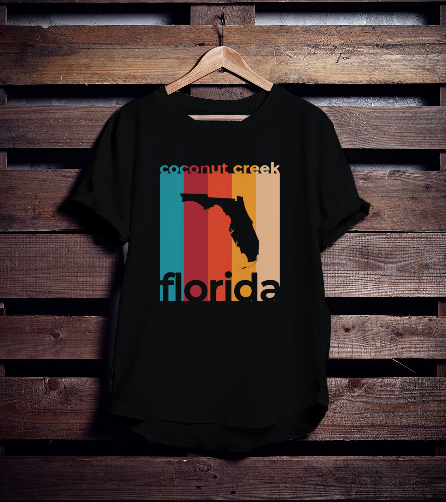 Coconut Creek Florida Vintage State Silhouette Retro Stripes T-Shirt