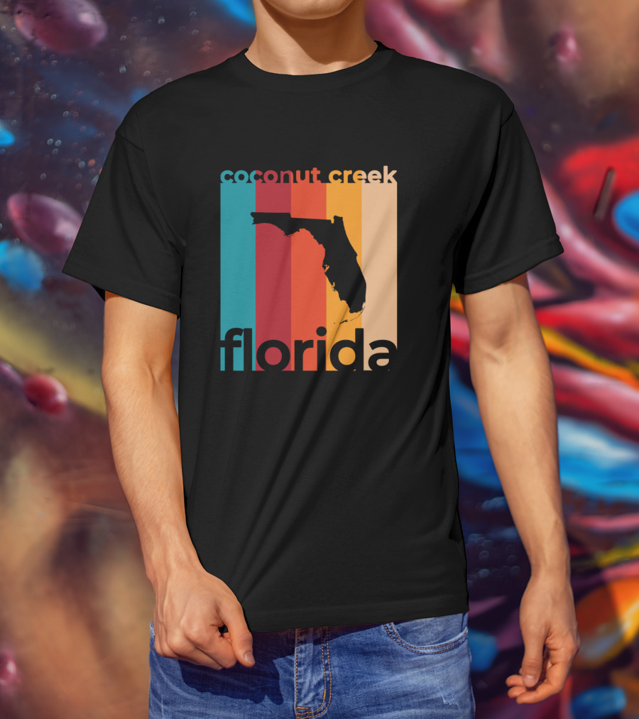 Coconut Creek Florida Vintage State Silhouette Retro Stripes T-Shirt