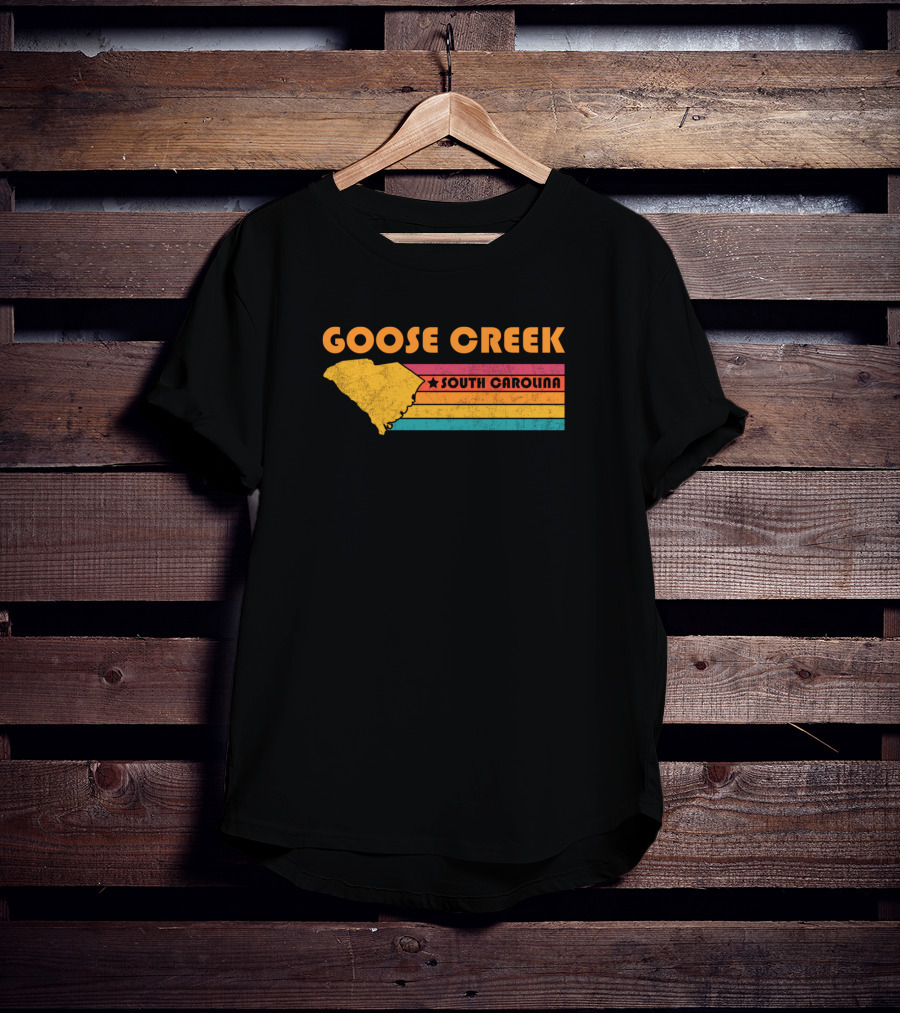 Goose Creek South Carolina Vintage Distressed Map Retro Stripes T-Shirt