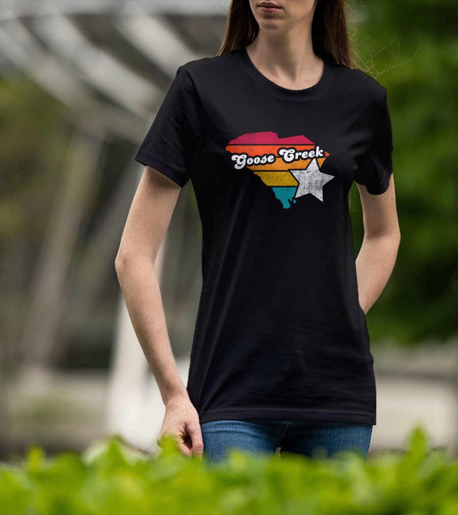 Goose Creek South Carolina State Map Retro Stripes Star T-Shirt