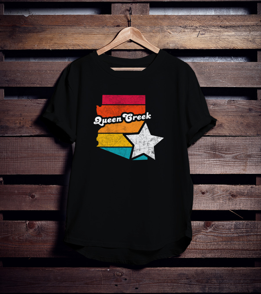 Queen Creek Arizona Vintage Map Star Retro Stripe T-Shirt