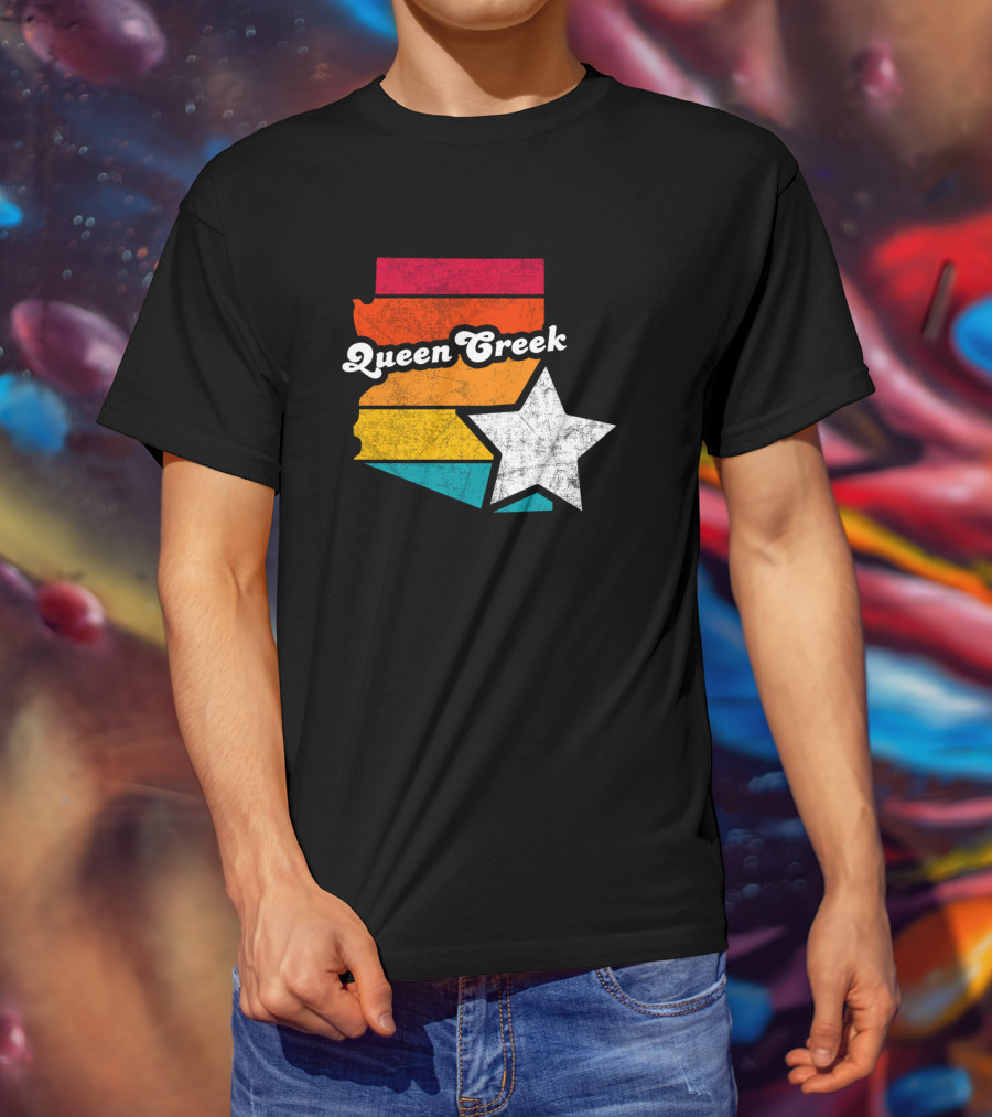 Queen Creek Arizona Vintage Map Star Retro Stripe T-Shirt