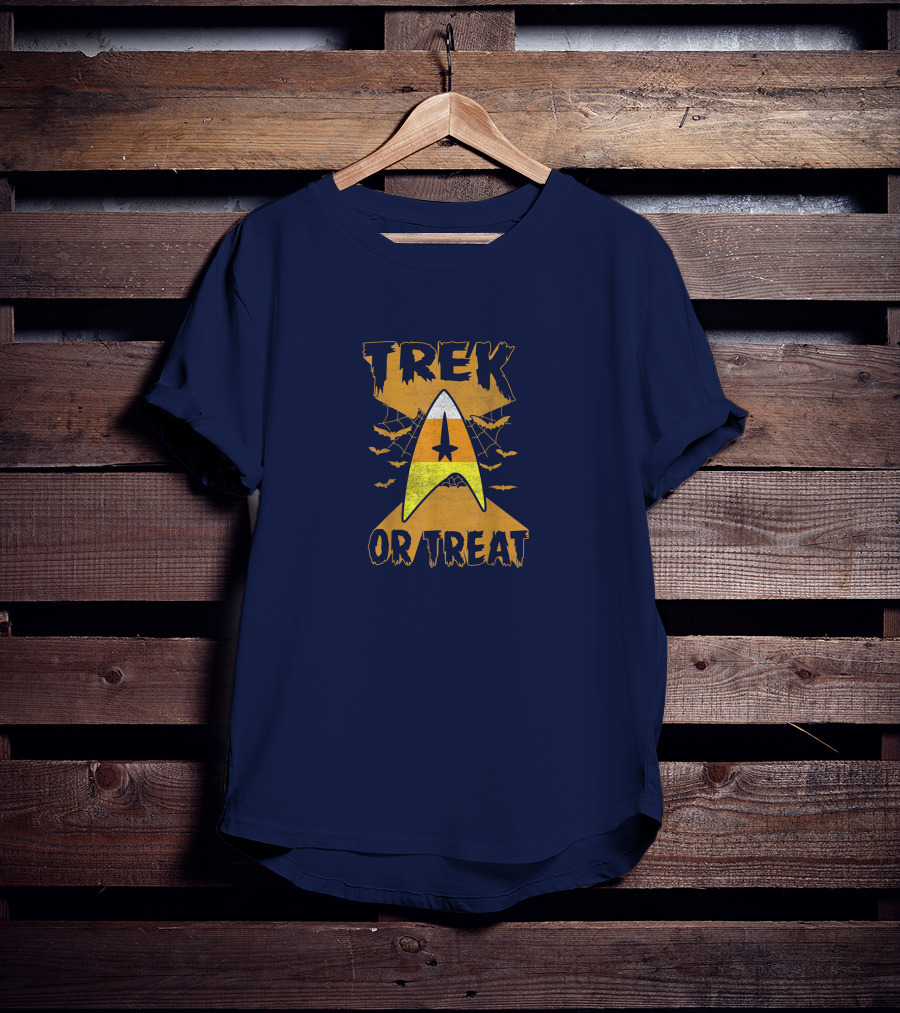 Star Trek Trek Or Treat Candy Corn Symbol With Bats And Webs T-Shirt