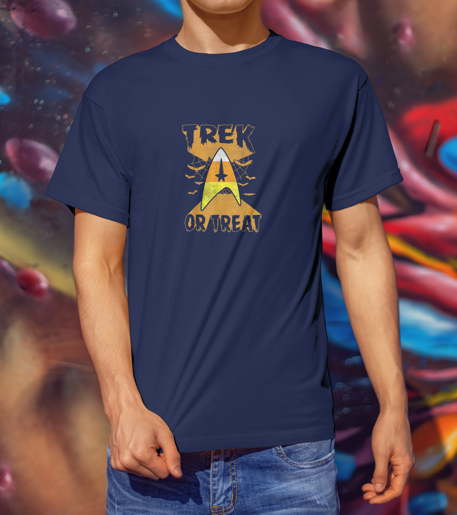 Star Trek Trek Or Treat Candy Corn Symbol With Bats And Webs T-Shirt