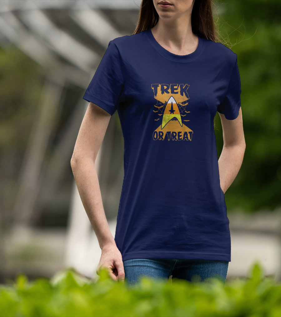 Star Trek Trek Or Treat Candy Corn Symbol With Bats And Webs T-Shirt