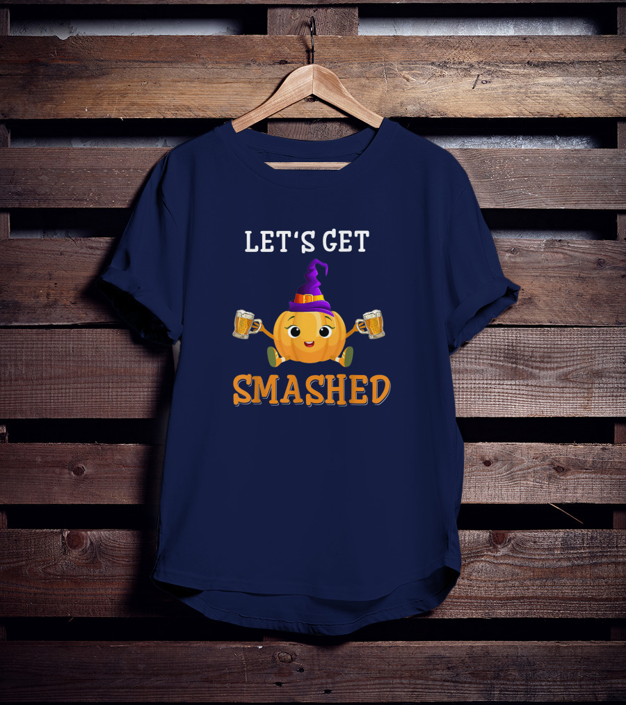 Let's Get Smashed Pumpkin Witch Hat Beer Halloween T-Shirt