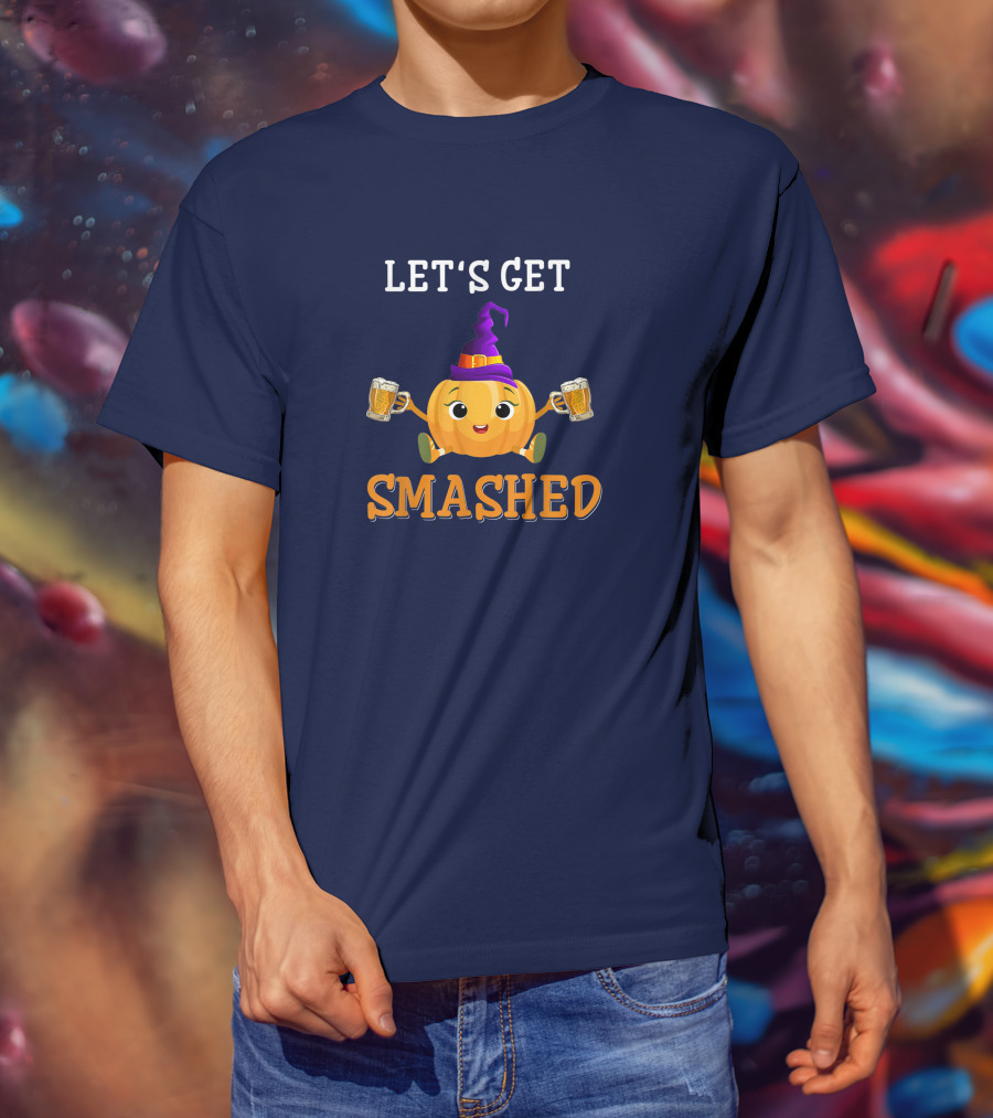 Let's Get Smashed Pumpkin Witch Hat Beer Halloween T-Shirt