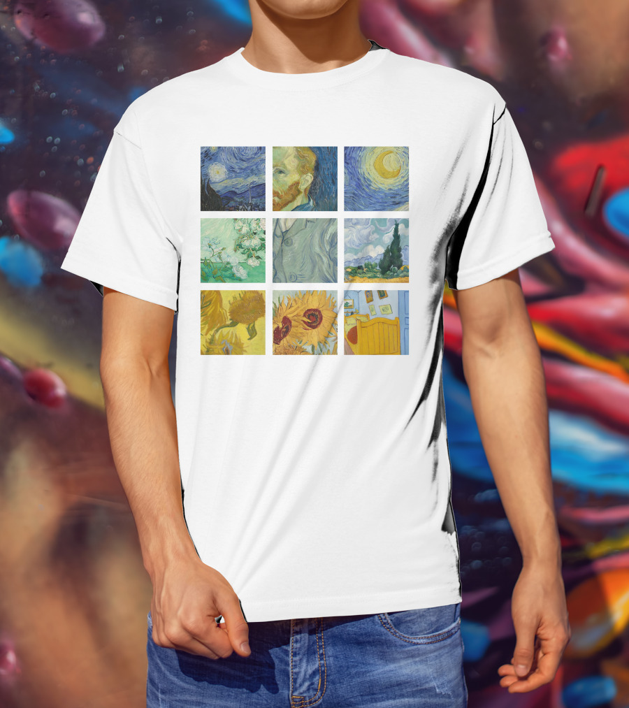 Vincent Van Gogh's Starry Night Sunflowers Bedroom Almond Blossom Cypress Self-Portrait Painting Collection 01 T-Shirt