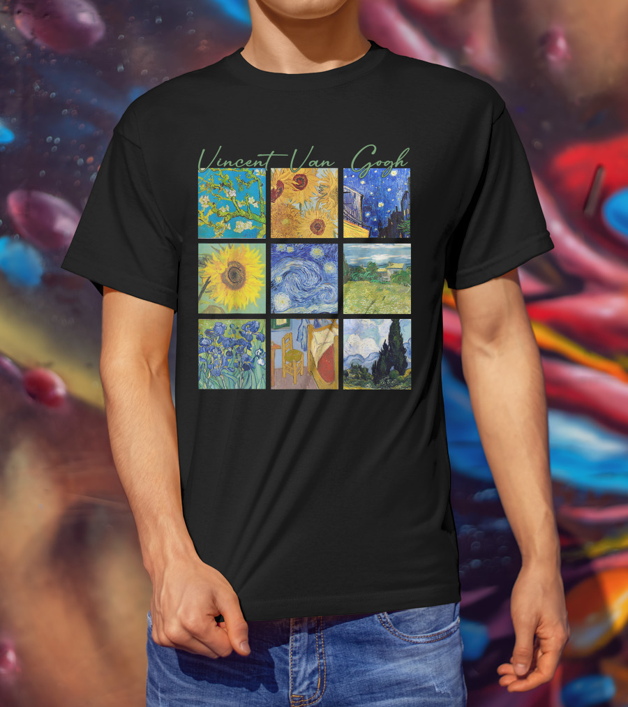 Vincent Van Gogh Almond Blossoms Sunflowers Starry Night Irises Bedroom Cypress T-Shirt
