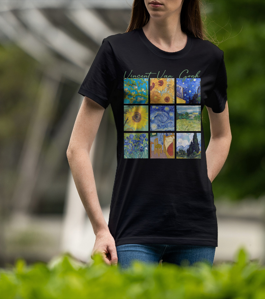 Vincent Van Gogh Almond Blossoms Sunflowers Starry Night Irises Bedroom Cypress T-Shirt