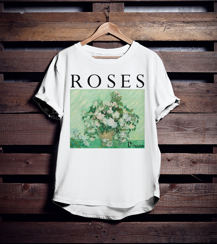 ROSES Vincent Van Gogh Green Floral Painting T-Shirt
