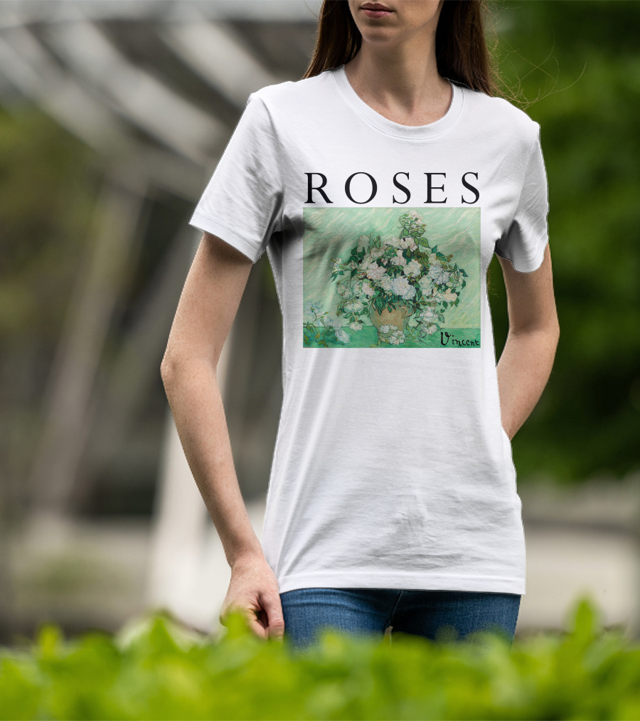 ROSES Vincent Van Gogh Green Floral Painting T-Shirt