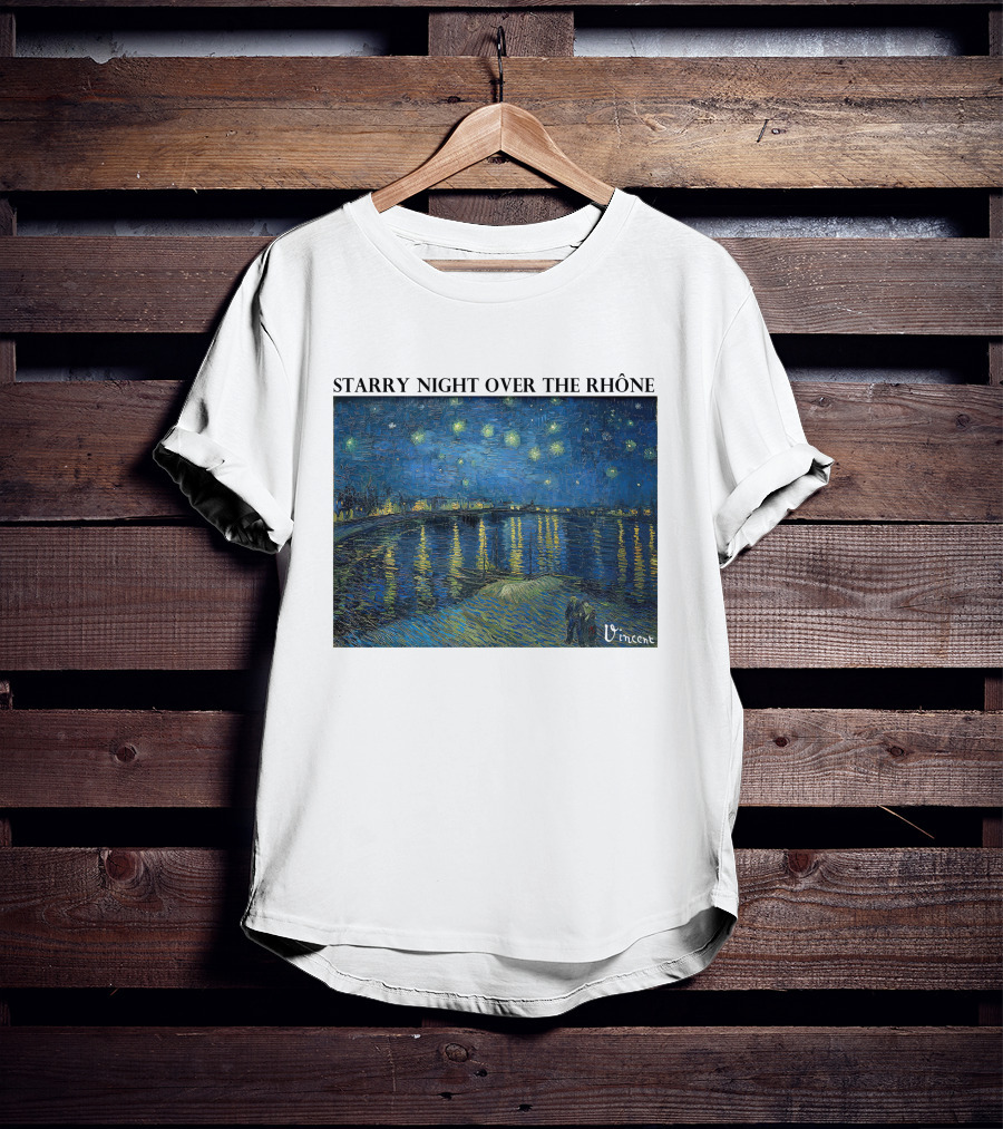 Starry Night Over The Rhône Vincent Van Gogh Vivid Blue Waterscape T-Shirt