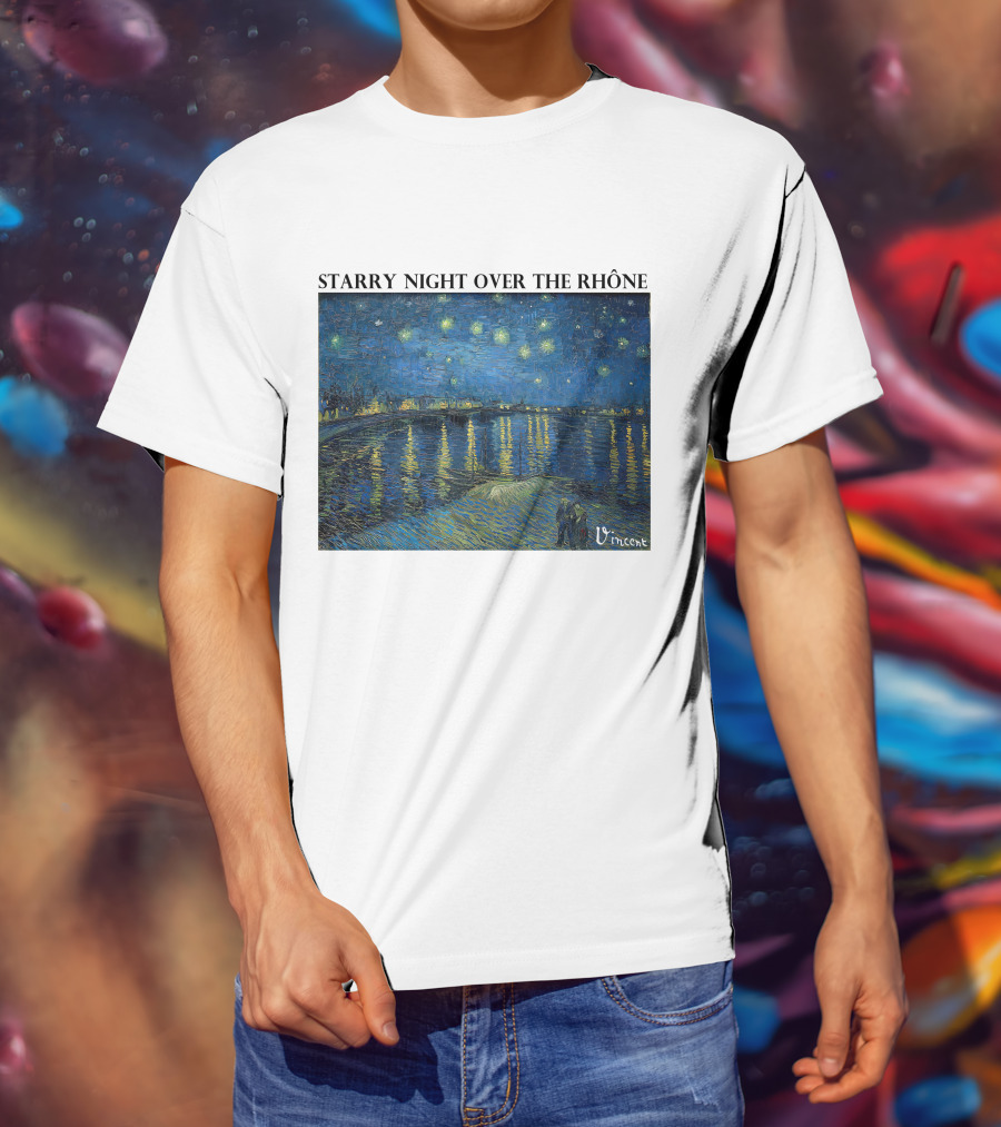 Starry Night Over The Rhône Vincent Van Gogh Vivid Blue Waterscape T-Shirt