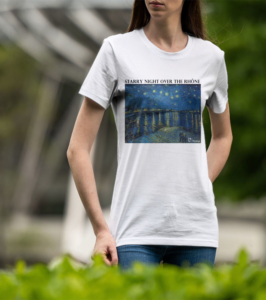 Starry Night Over The Rhône Vincent Van Gogh Vivid Blue Waterscape T-Shirt