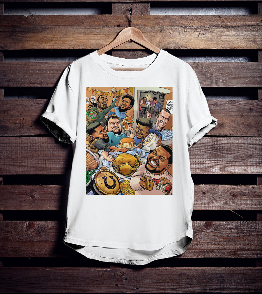 Indianapolis Colts Thanksgiving Feast Cartoon With NFL Players Celebrating T-Shirt