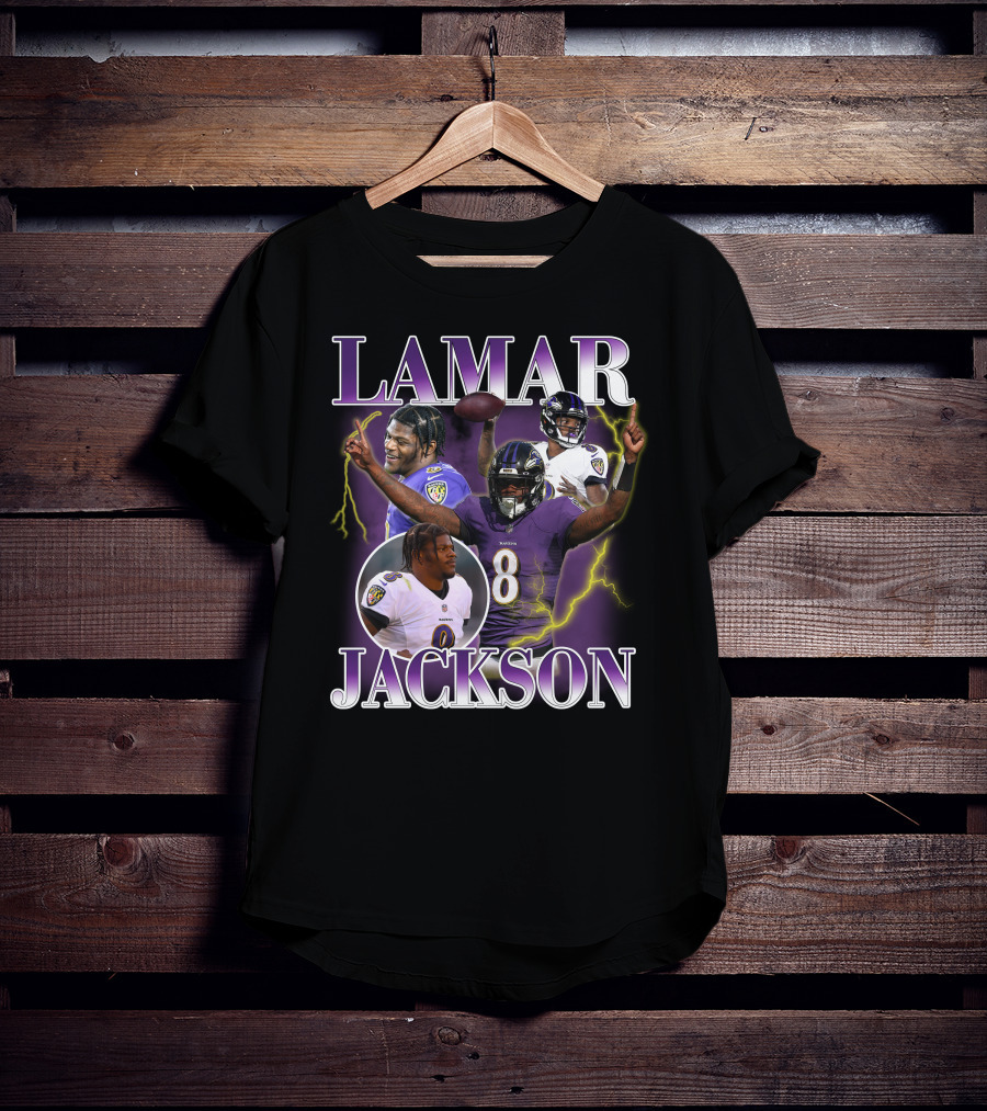 LAMAR JACKSON Baltimore Ravens Quarterback Collage T-Shirt