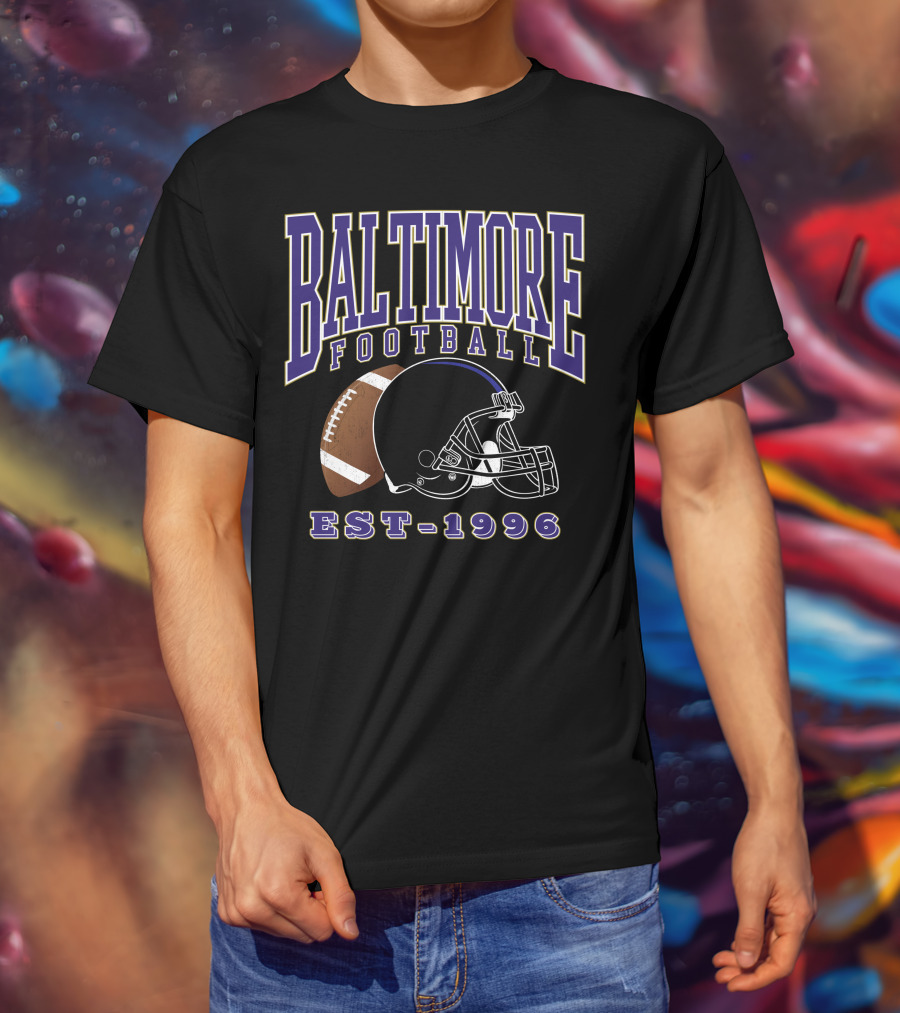 Baltimore Football EST-1996 Helmet And Ball Retro Sports T-Shirt