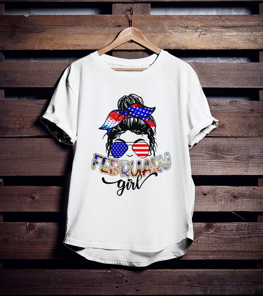February Girl American Flag Bandana Sunglasses T-Shirt