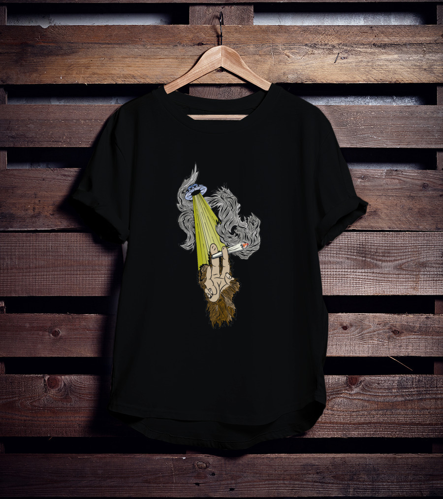 UFO Encounter With Sasquatch Smoking In Alien Light Beam T-Shirt