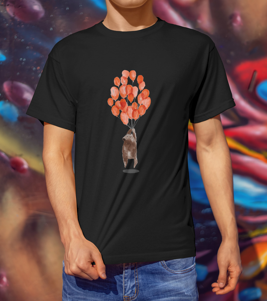 Almost Take Off With Bear Holding Red Balloons Floating Up 1492691 T-Shirt