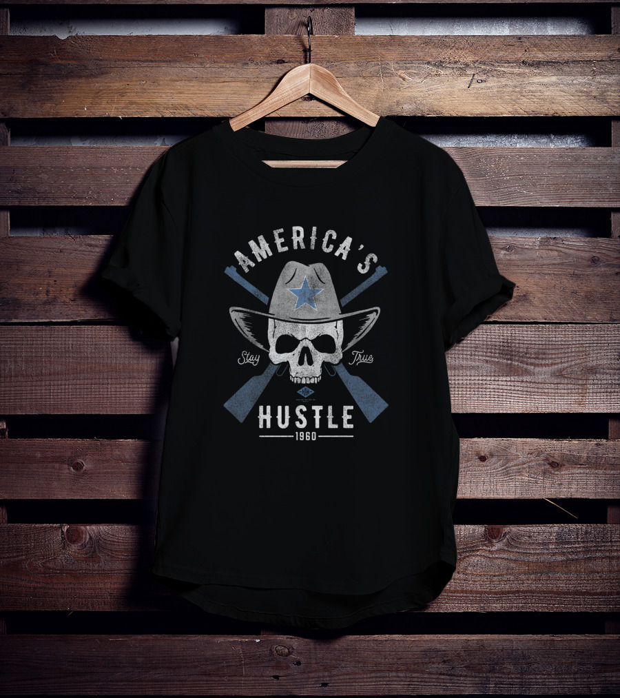 America's Hustle Stay True Skull Cowboy Hat Star 1960 T-Shirt