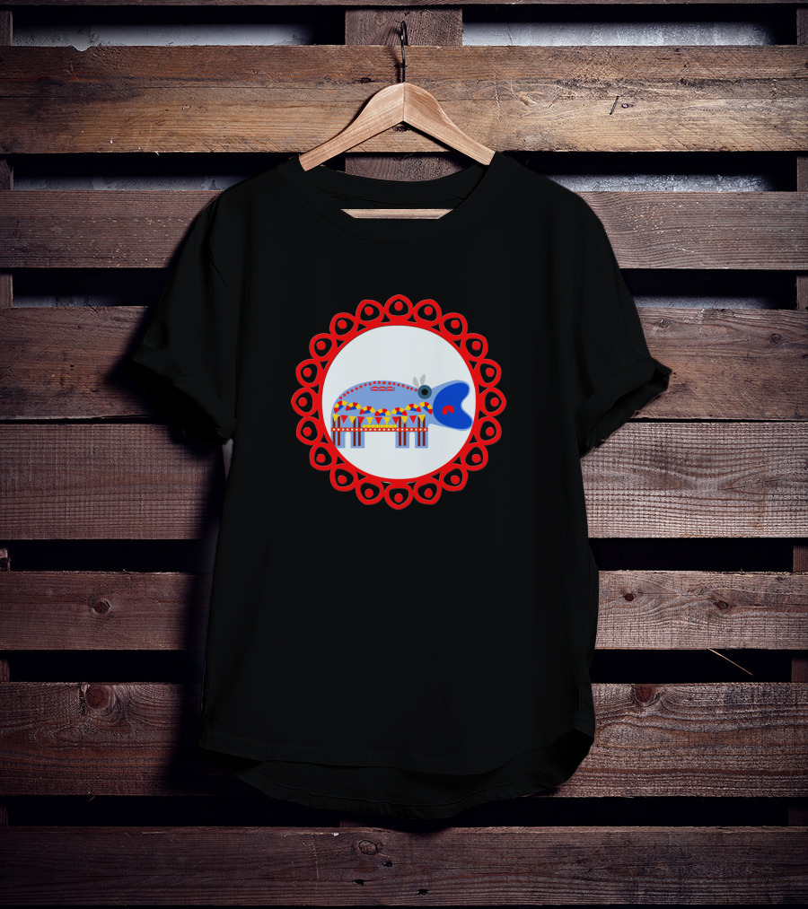 Ornate Hippo In Red Circular Frame Pattern 1408945 T-Shirt