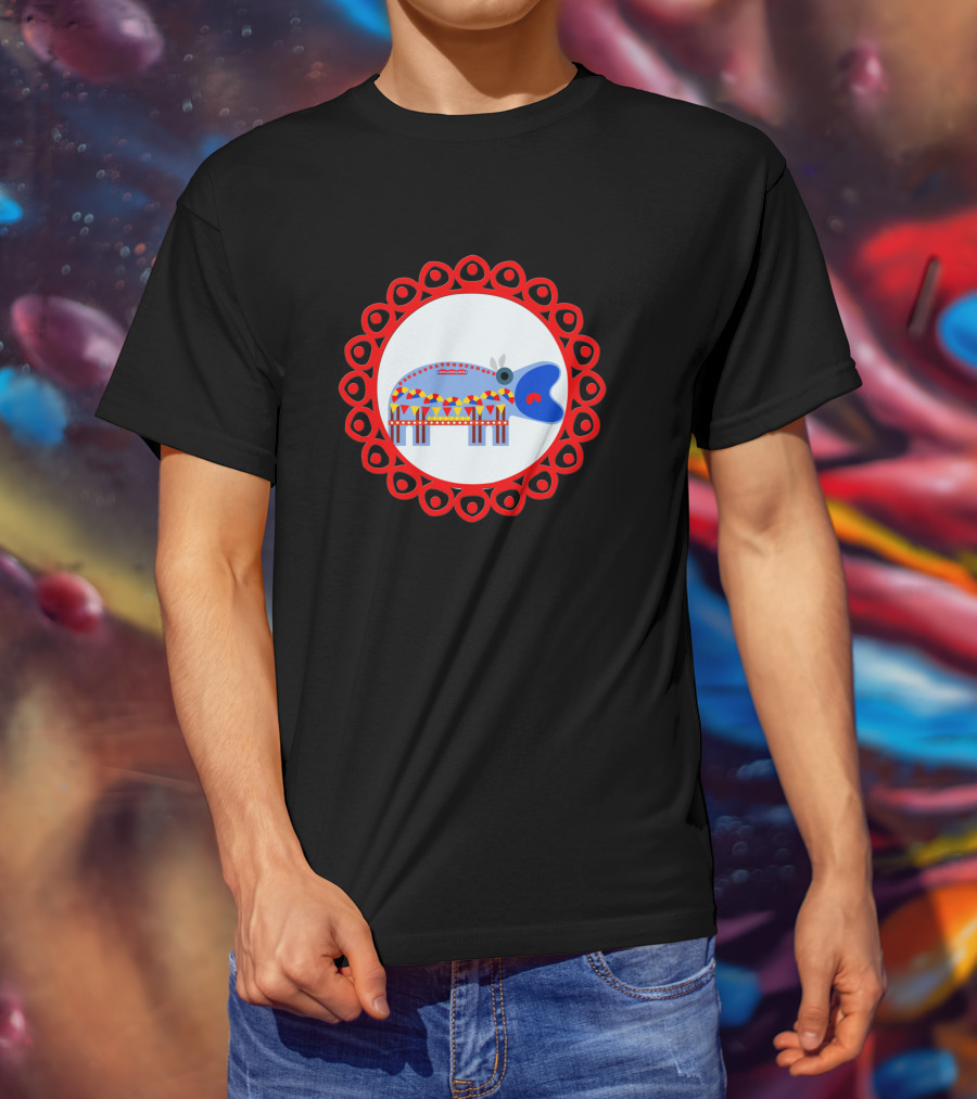 Ornate Hippo In Red Circular Frame Pattern 1408945 T-Shirt