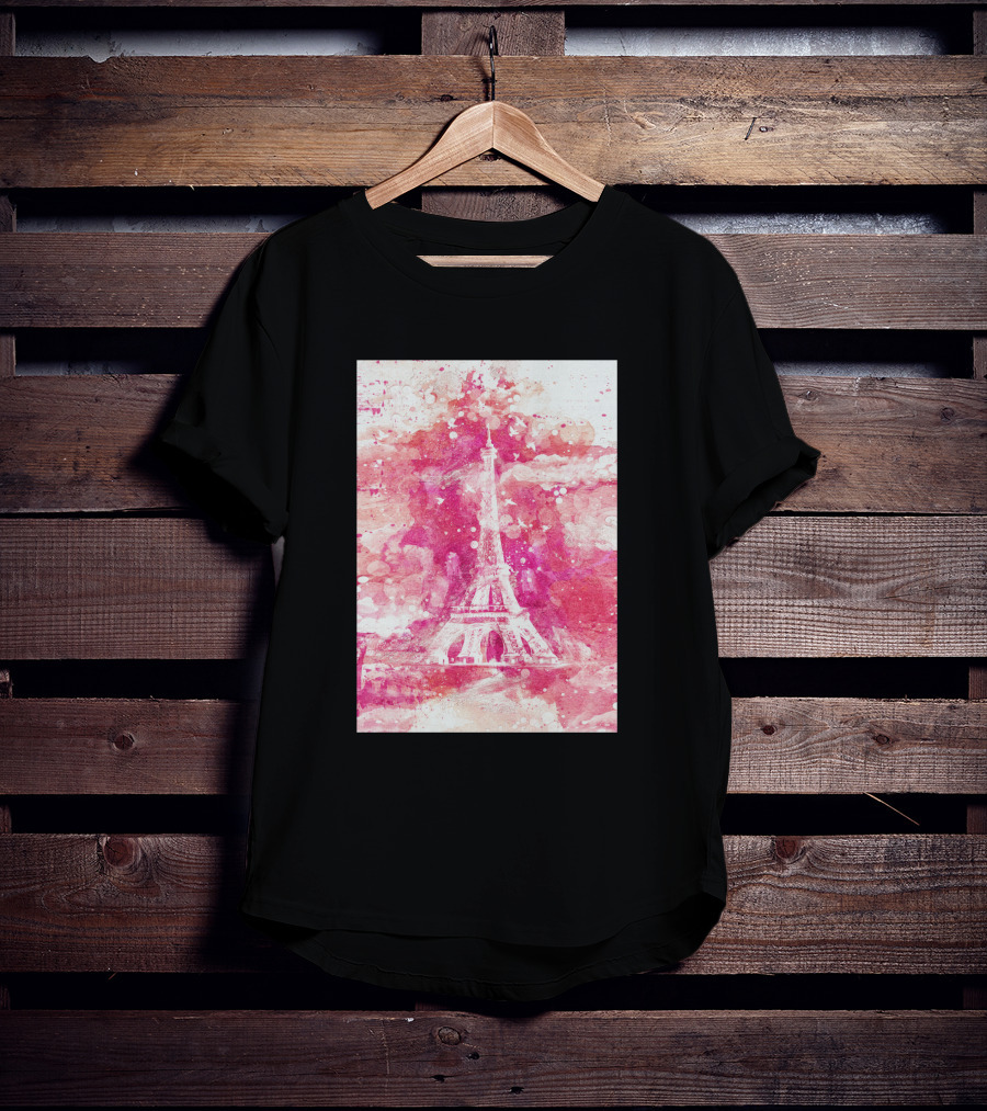 Artistic Xliv Eiffel Tower Paris 119278 Pink Splatter T-Shirt