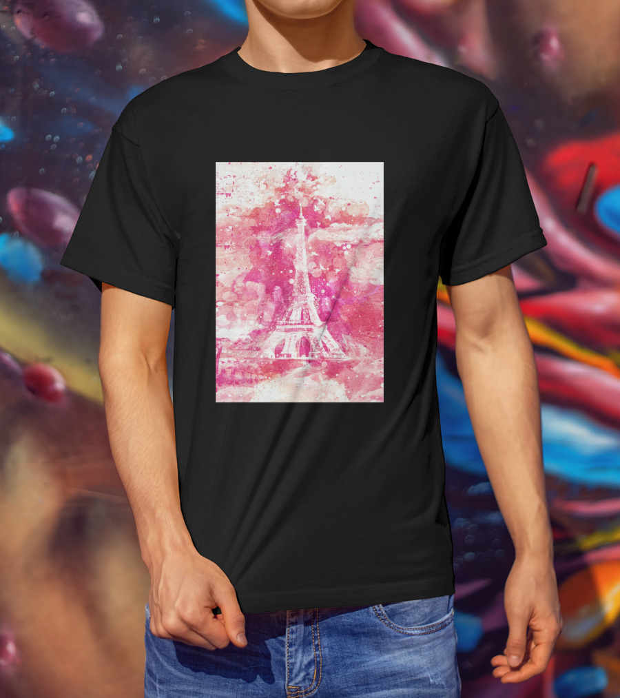 Artistic Xliv Eiffel Tower Paris 119278 Pink Splatter T-Shirt