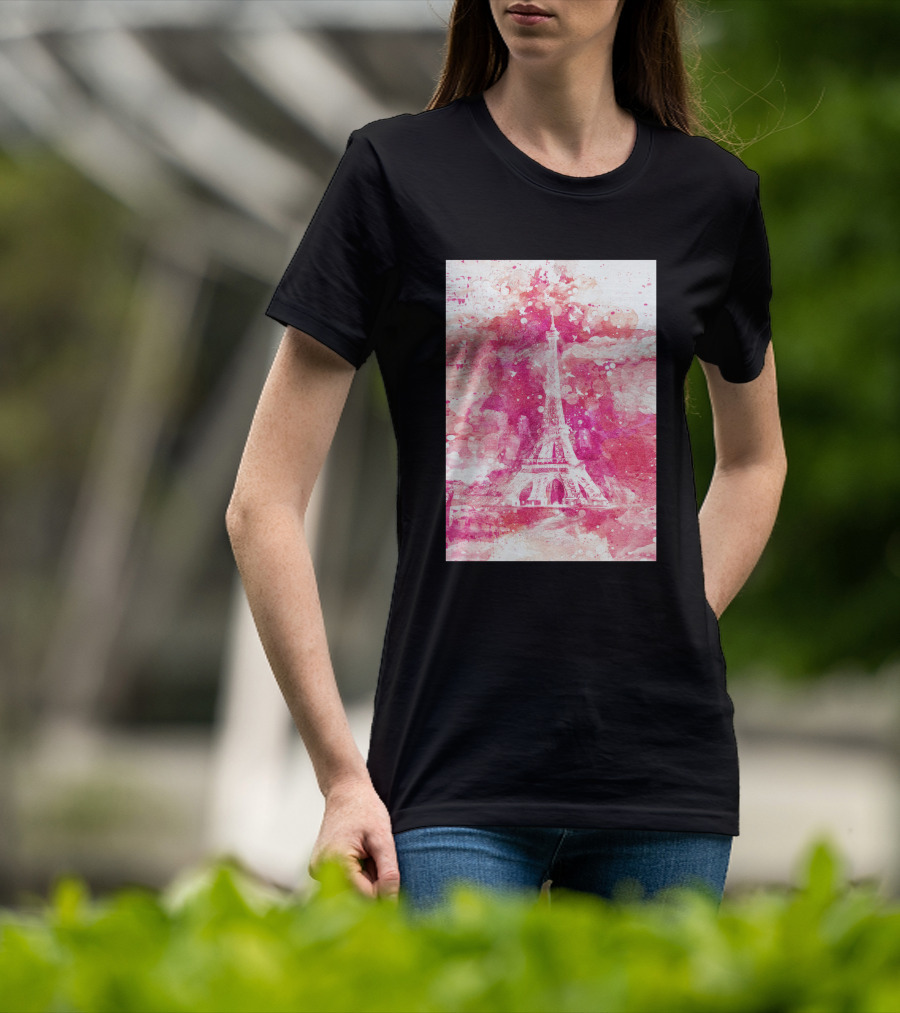 Artistic Xliv Eiffel Tower Paris 119278 Pink Splatter T-Shirt