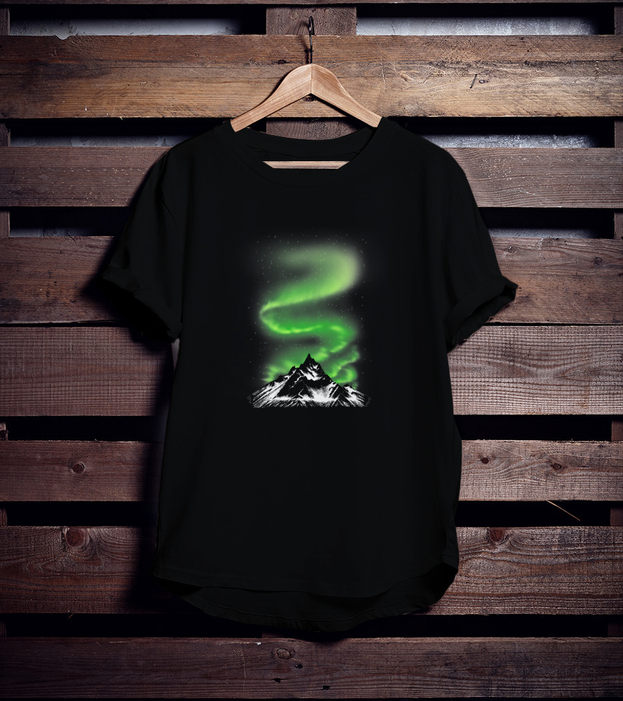 Aurora Borealis Over Snowy Mountain Night Sky 5600 T-Shirt