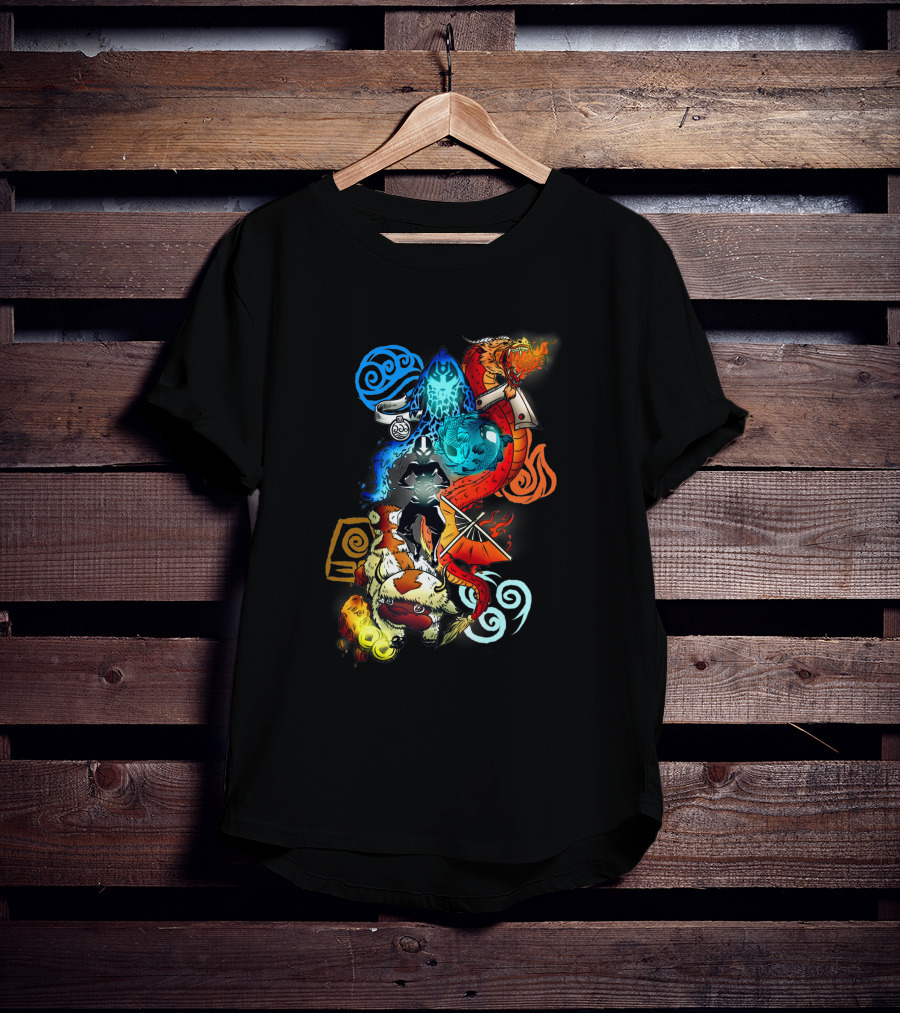 Avatar Bending Elements With Water, Earth, Fire, Air Symbols And Creatures 4828 T-Shirt