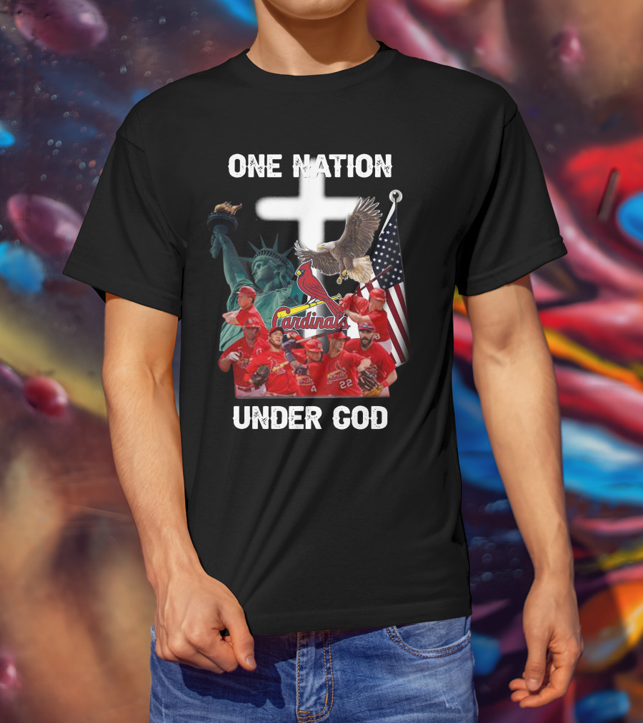 St Louis Cardinals One Nation Under God Liberty Statue Eagle Flag T-Shirt