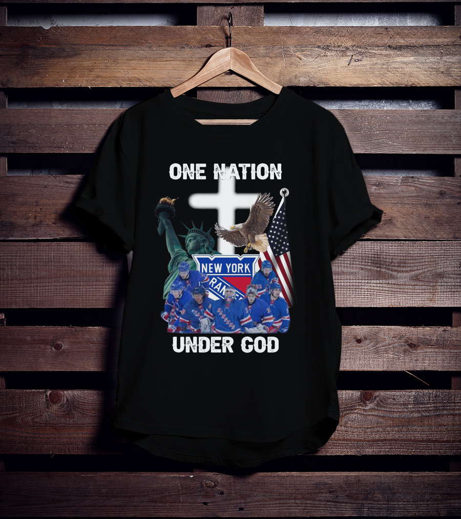 New York Rangers One Nation Under God Statue Of Liberty Flag And Eagle T-Shirt