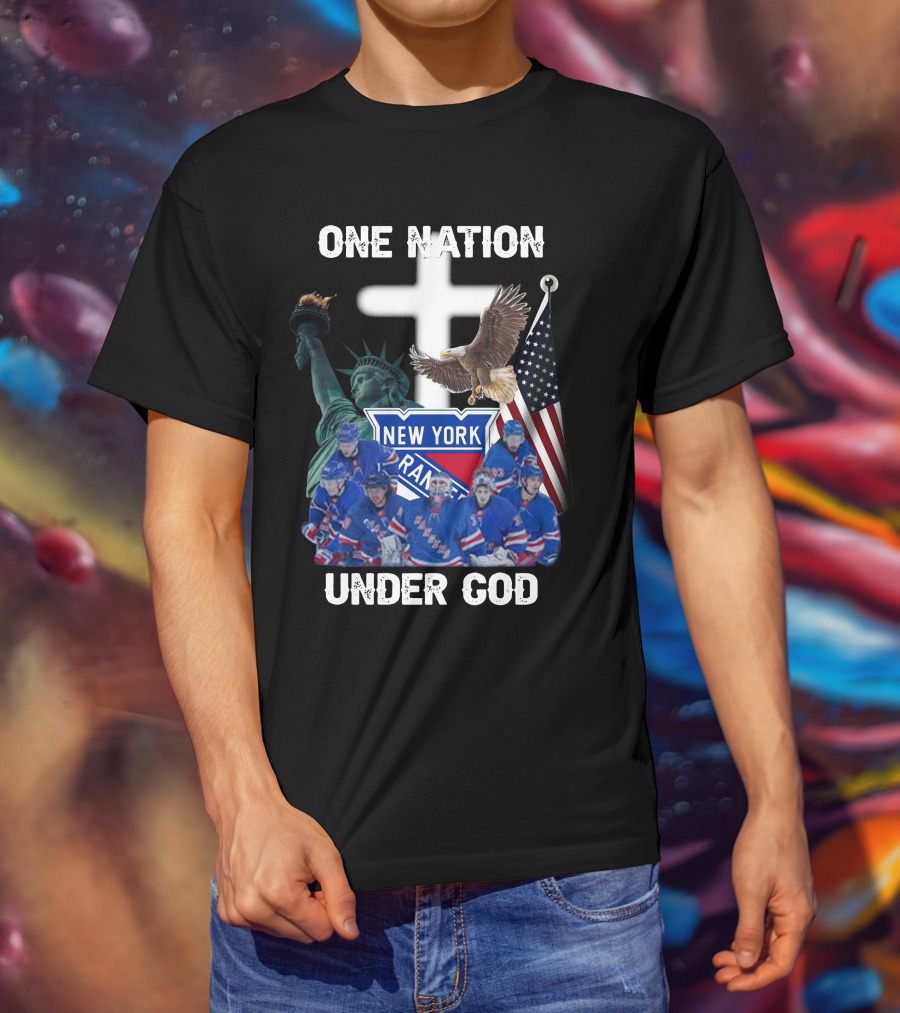 New York Rangers One Nation Under God Statue Of Liberty Flag And Eagle T-Shirt