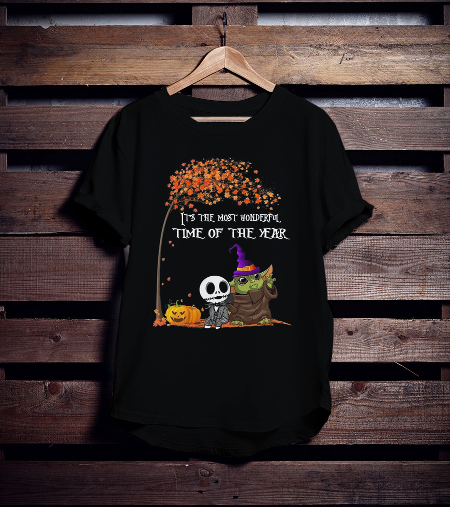 Baby Yoda Jack Skellington Halloween It's The Most Wonderful Time Of The Year T-Shirt