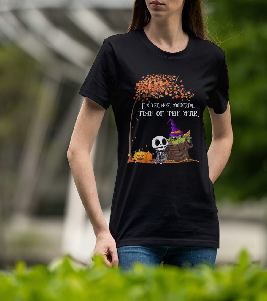 Baby Yoda Jack Skellington Halloween It's The Most Wonderful Time Of The Year T-Shirt