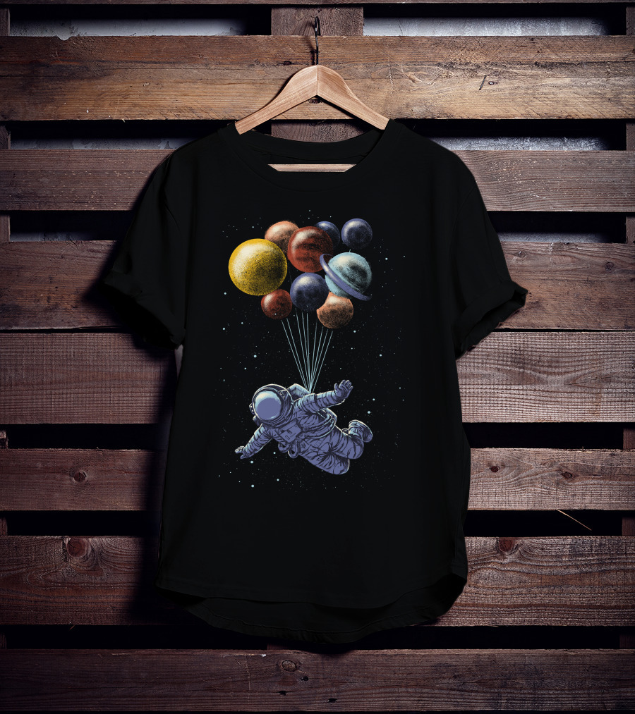 Space Travel Astronaut With Planet Balloons T-Shirt
