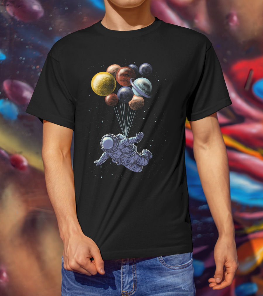 Space Travel Astronaut With Planet Balloons T-Shirt