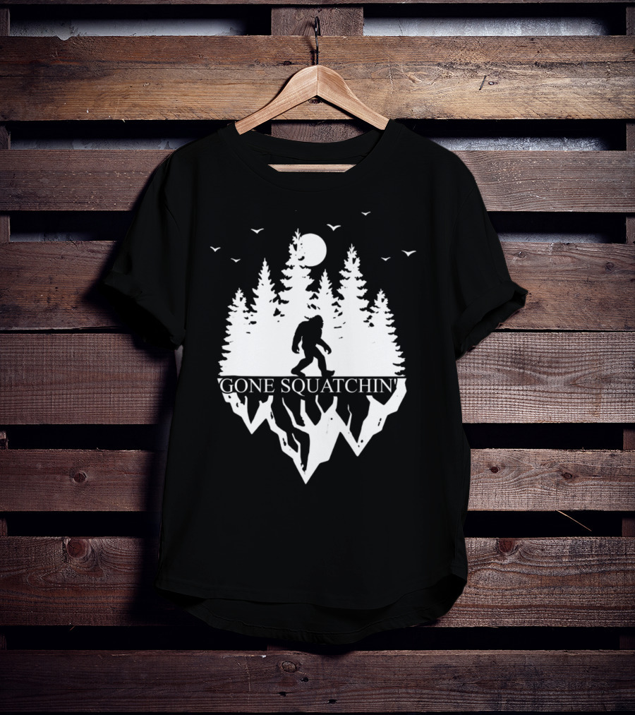 Gone Squatchin' Bigfoot Camping Moonlit Forest Adventure T-Shirt