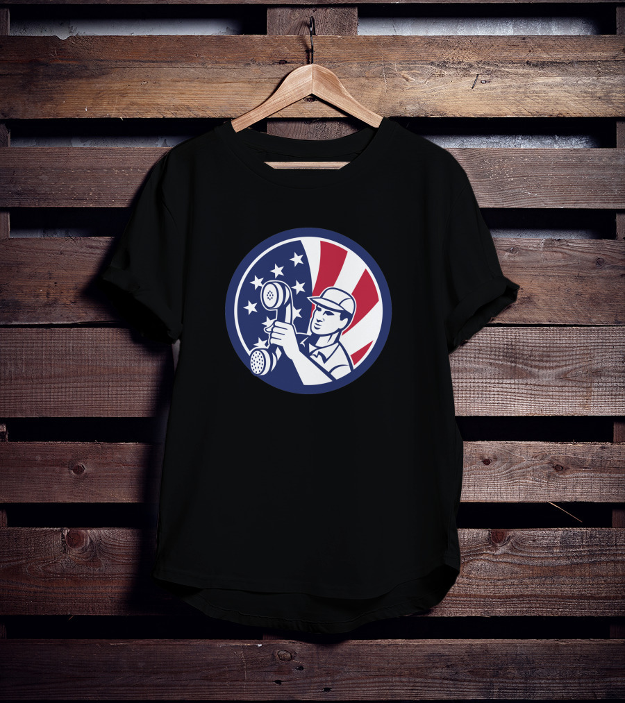 American Telephone Installation Repair Patriotic Worker Vintage Emblem T-Shirt