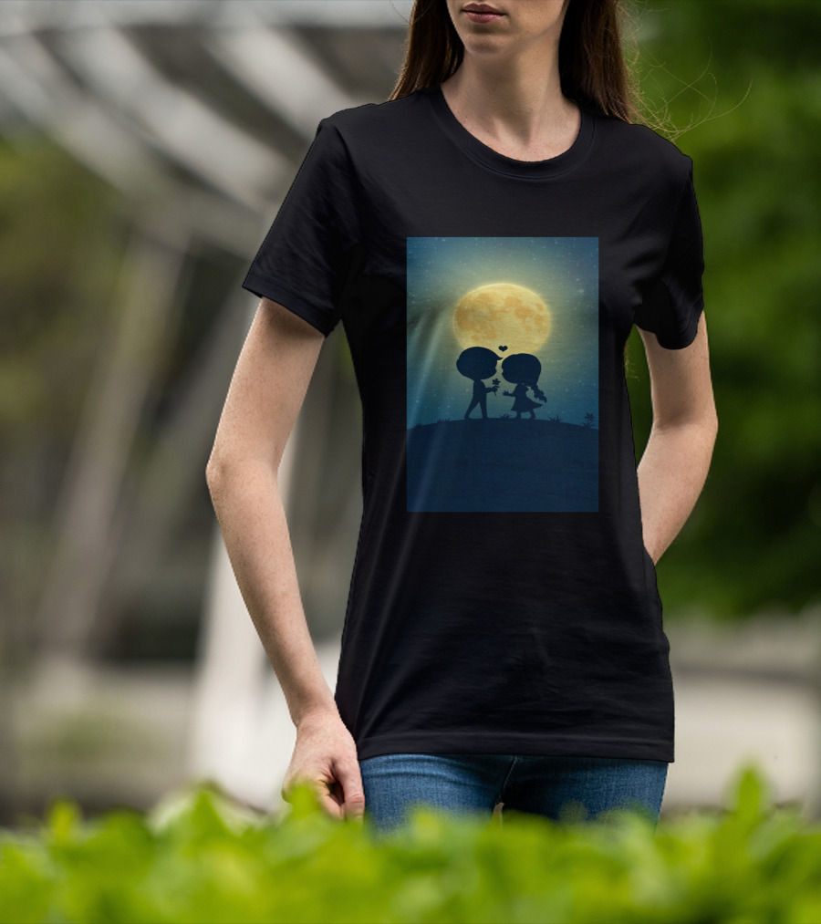 Anime 410328 Silhouette Couple Full Moon Romance T-Shirt