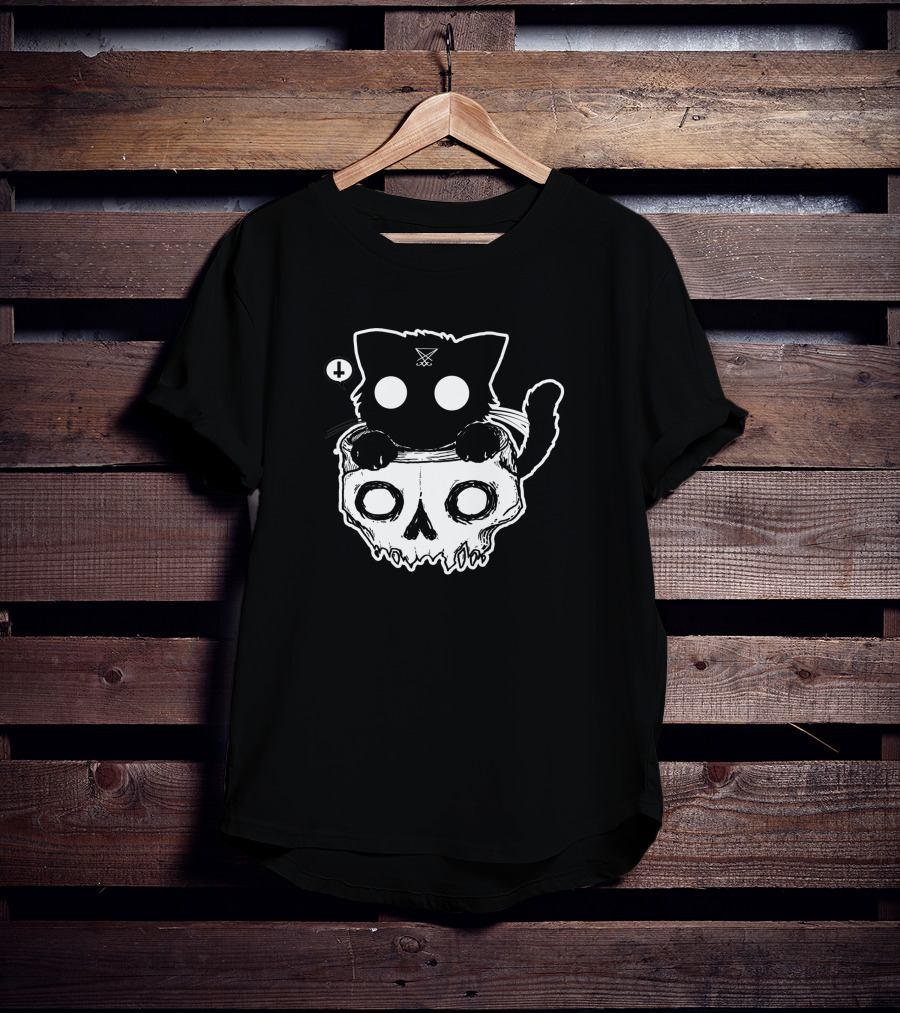 Bad Kitty With Skull And X Symbol Eyes T-Shirt