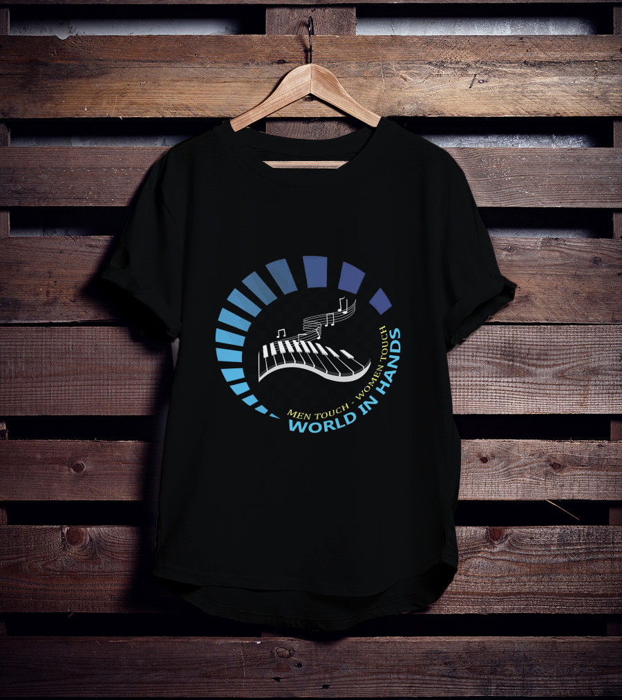 World IN Hands Men Touch Women Touch Pianist Itende Players T-Shirt