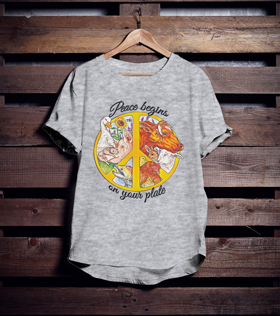 Peace Begins On Your Plate Animal Harmony Peace Sign T-Shirt