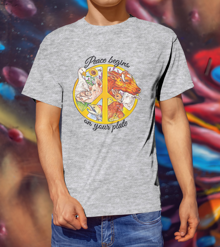 Peace Begins On Your Plate Animal Harmony Peace Sign T-Shirt