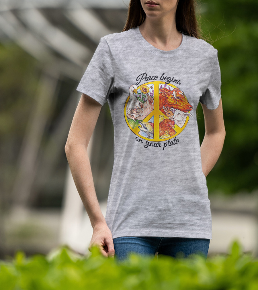 Peace Begins On Your Plate Animal Harmony Peace Sign T-Shirt