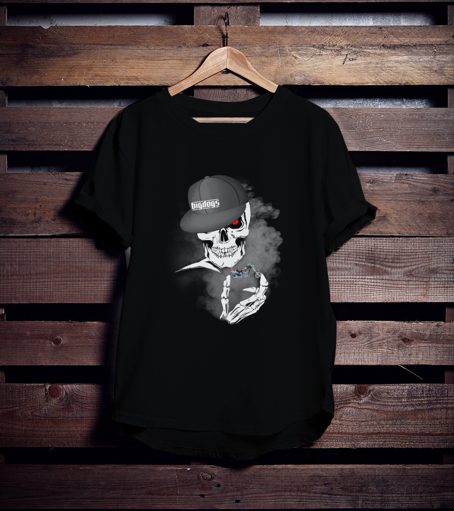 Big Dogs Motorcycle Riders Skull With Hat And Smoke Motif T-Shirt
